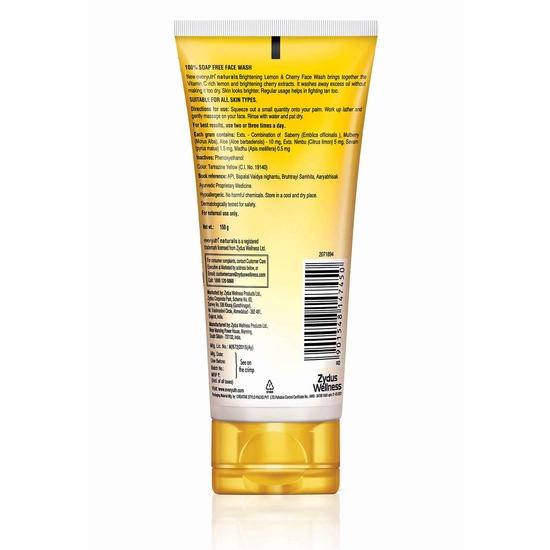 Everyuth Naturals Осветляющий гель для умывания с лимоном и вишней, 150 г, и Naturals Anti Acne, Anti Marks Tulsi Turmeric гель для умывания с туласи и куркумой, 150 г, тюбик