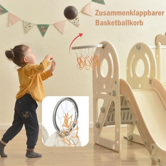 Children Slide Set, Kids Slide Set Including Bus, Slide, Activity Ladder, Basketball Hoop And Matching Basketball