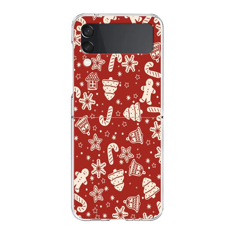 Phone Case For Samsung Galaxy Z Flip 3 4 5 Hard Folding Clear PC Bumper For Samsung Z Flip 6 Back Cover Cartoon Christmas