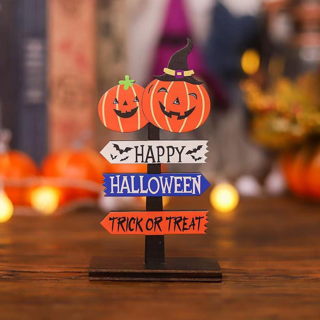 Halloween Decorations Desktop Ornaments Wooden Pumpkin Table Small Ornaments Atmosphere Layout New Scene Props Table