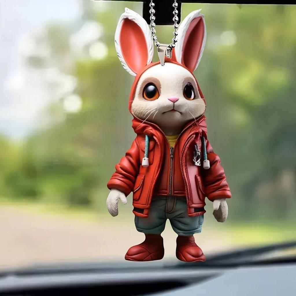 Rabbit Cartoon Cute Pattern Acrylic Pendant For Car Decoration Accessories