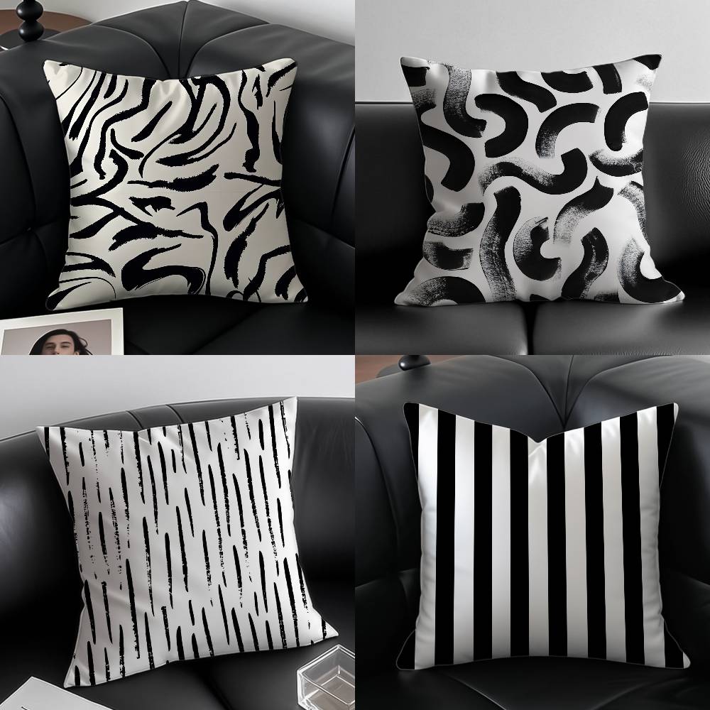 Черно-белая полосатая геометрическая наволочка прямоугольной формы, наволочка против пылевых клещей, потайная молния, шелковистый короткий плюш, диван
