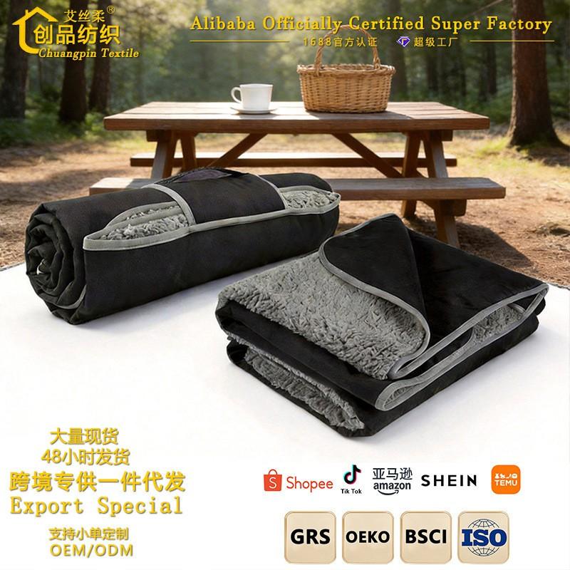 Portable Waterproof Picnic Blanket Outdoor Camping Mat Fleece Backing Black 150x200cm Beach Hiking BBQ