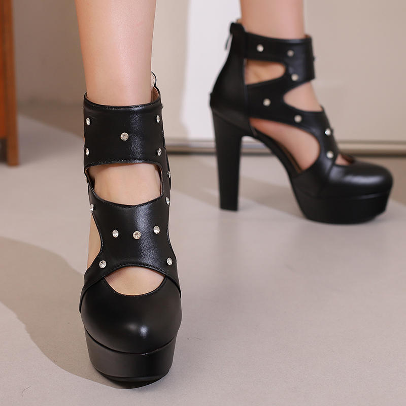 Женские босоножки на высоком каблуке весна и лето новые в европейском и американском стиле водонепроницаемые римские сандалии на толстом каблуке большого размера