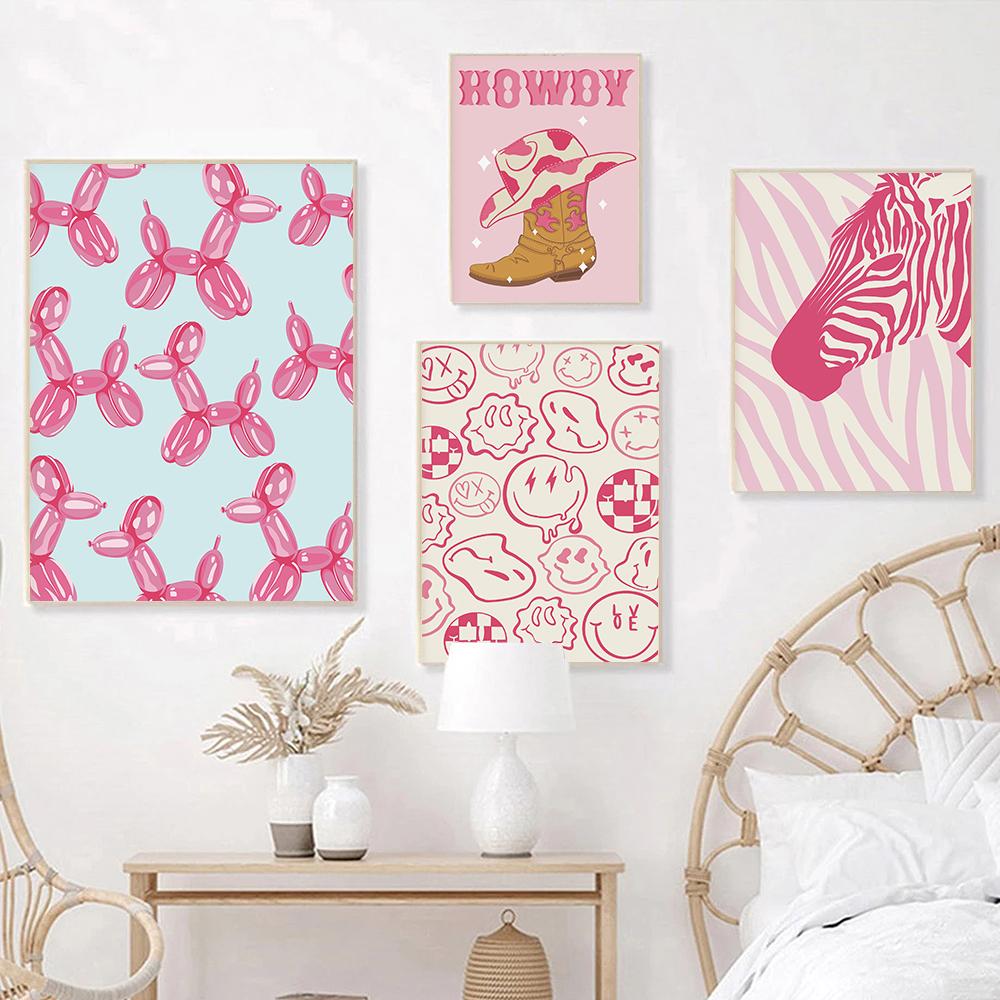 Розовый Preppy Wall Art Girl Bed Room Decor Ярко-розовый Холст Картина Общежитие Preppy Posters Nordic Funky Home Decoration