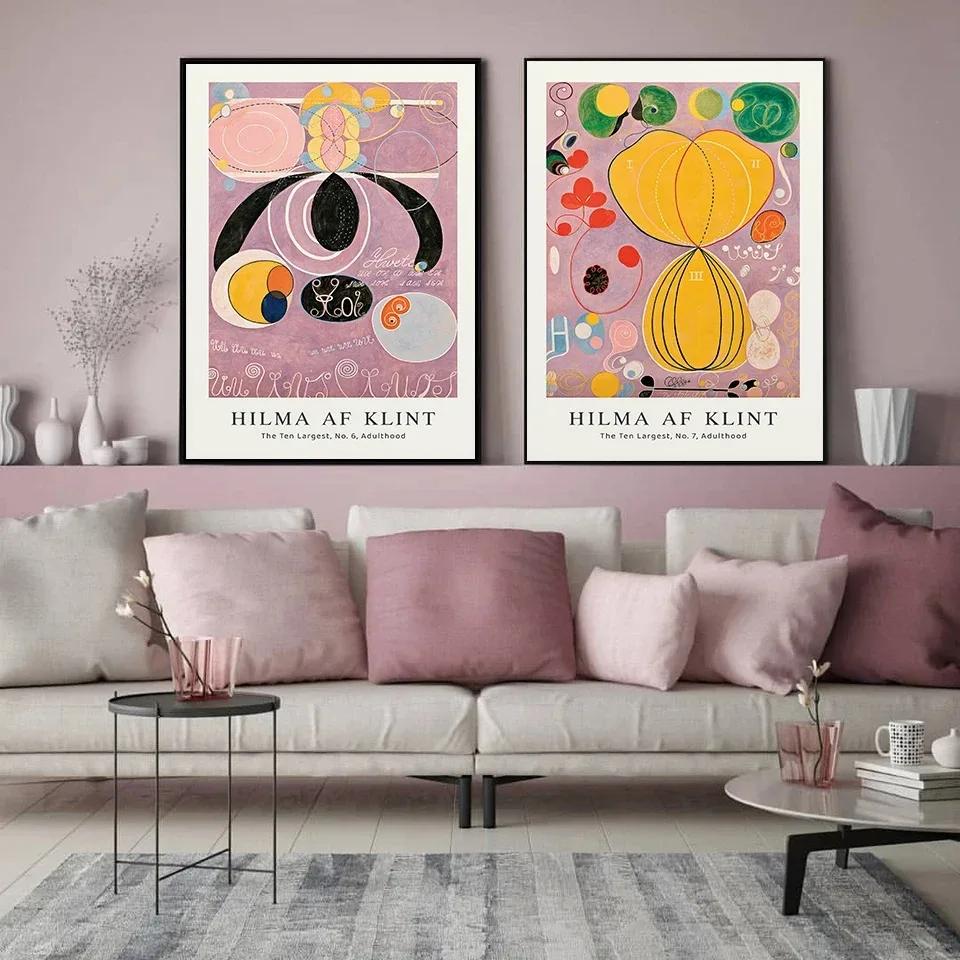 Canvas Painting Modern Abstract Poster Fashion Pink Hilma Af Klint Print Nordic Wall Art Picture for Living Room Home Decor