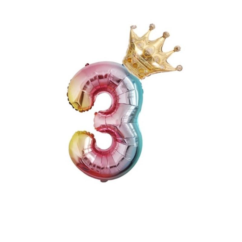 32-дюймовый + 16-дюймовый номер Корона, воздушный шар из алюминиевой фольги, Радужный номер, воздушный шар, украшения для дня рождения, 0-9 цифр, шар