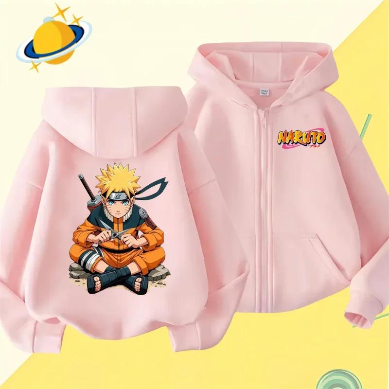 2025 MINISO Anime Naruto Kids Zipper Hoodie Cartoon Print Autumn/Winter Long-sleeved Hooded Sweatshirt Casual Top for Boys and Girls