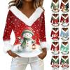 Women's T Shirt Tee Print Shirt Long Sleeve Party Fleece Collar V Neck  Top