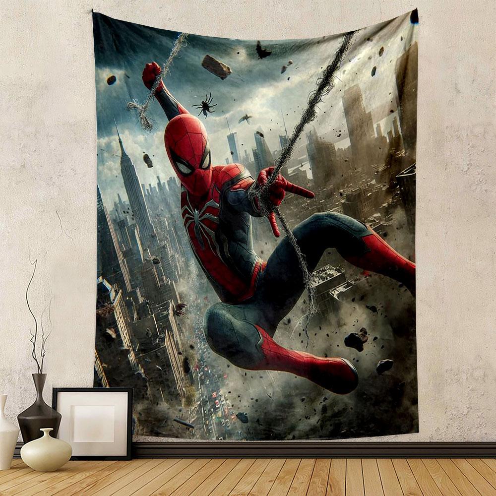 "Superhero Swinging Over City Scene" Patterned Tapestry Decorative Wall Hanging, Home Bedroom Living Room Decor