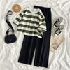 Женские комплекты, шикарные полосатые летние женские наряды для отдыха, корейский модный мягкий укороченный топ, широкие женские брюки с высокой талией