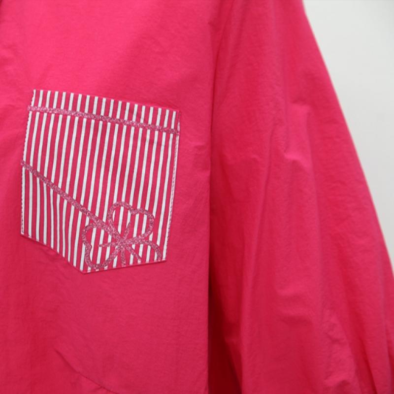 Shiz Madam Ultra Lightweight Shirring Shirt With Pocket Ribbon Print T57340