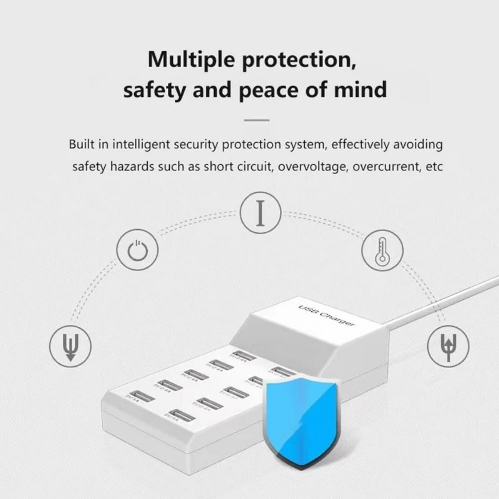 50 Вт многопортовое зарядное устройство USB для быстрой зарядки, адаптер-концентратор типа C для iPhone, Samsung, Xiaomi, 10-портовое зарядное устройство для телефона USB, удлинитель