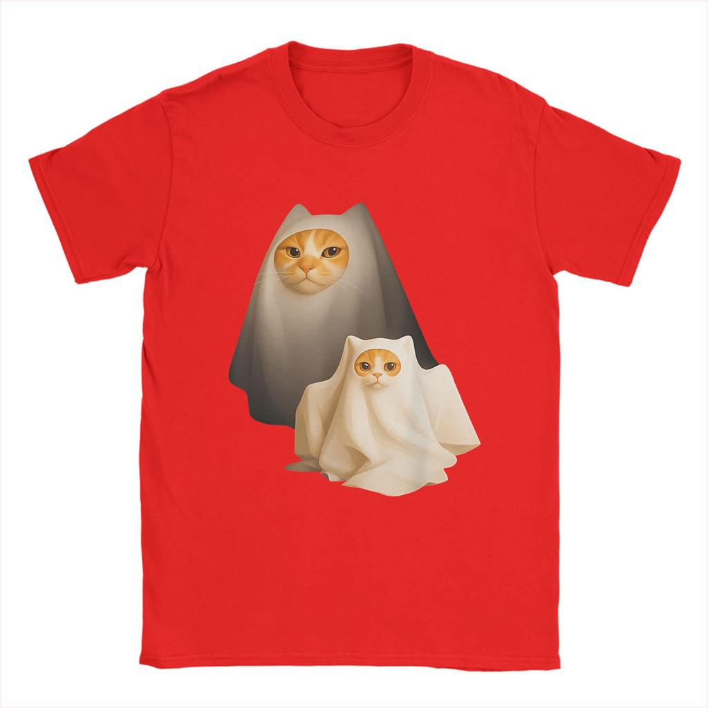 Ghost Cat Meme  Halloween Cotton T Shirt For Man Summer  Streetwear T-Shirts O-Neck Novelty Tees Big Size Custom DIY Tops