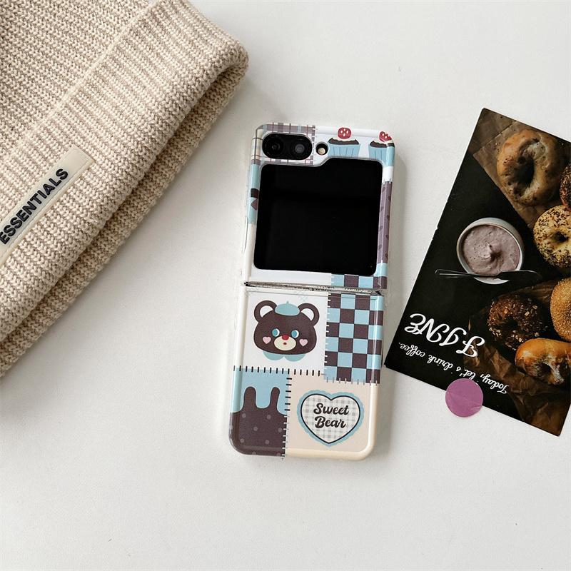Чехол для Samsung Galaxy Z Flip 6 5 4 3 Чехол Мультяшный Мишка Браслет Прямой Край Противоударный Чехол Для Samsung Z Flip6 ZFlip6
