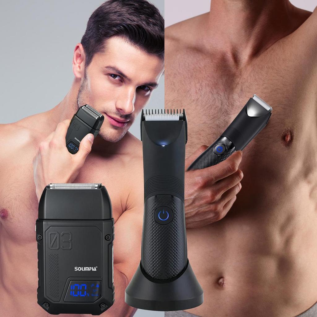 2 IN 1 Body Hair Trimmer for Men with Shaver Electric Razor Cordless Pubic Hair Trimmer Ball Shavers Waterproof Rechargeable