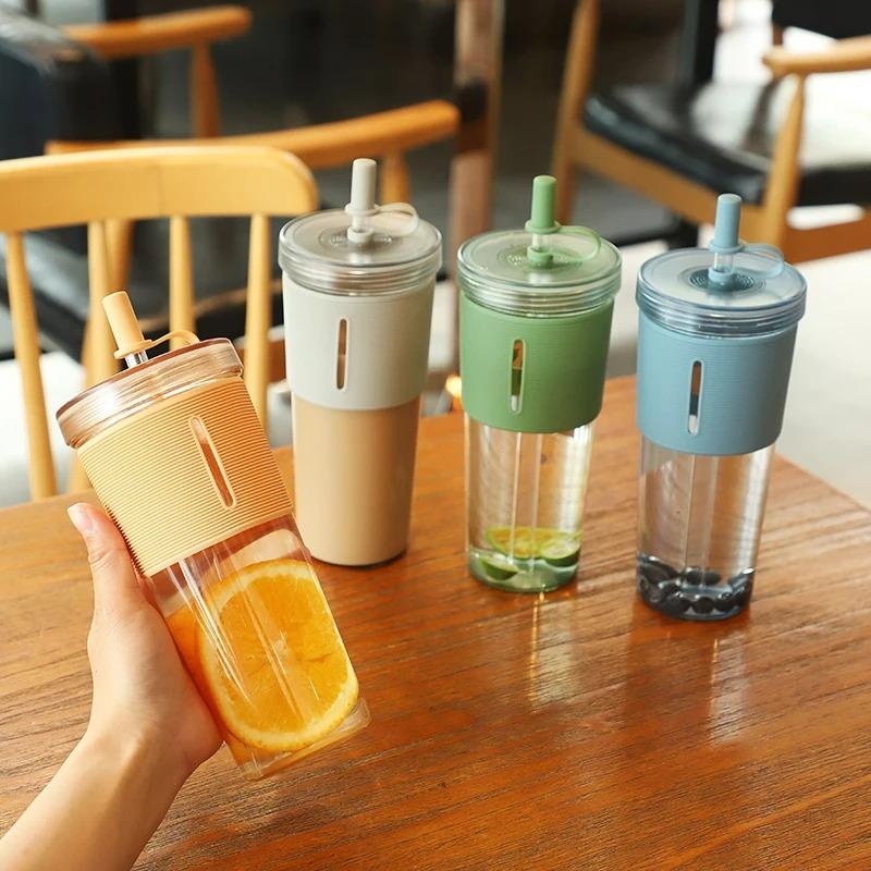 710ML/25oz Large Capacity Coffee Cup, Plastic Water Bottle With Straw, High Temperature Resistant Clear,Reusable Cups with Straw