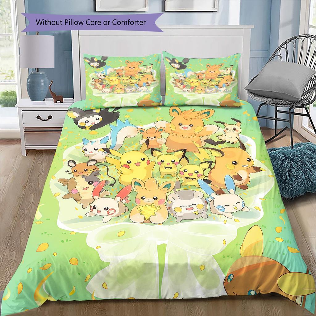 Pokémon All-Star Healing Illustration Bedding Set, 1 Duvet Cover & 2 Pillowcases, Cozy Bedroom, Great Gift for Fans
