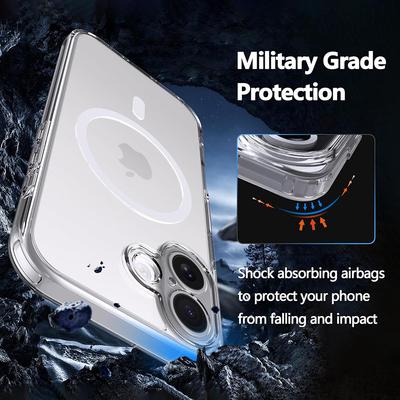 Сильномагнитный чехол для Magsafe для iPhone 17 Air 16 16e 15 14 Plus Pro Max Беспроводная зарядка Прозрачный Гибридный Жесткий Чехол
