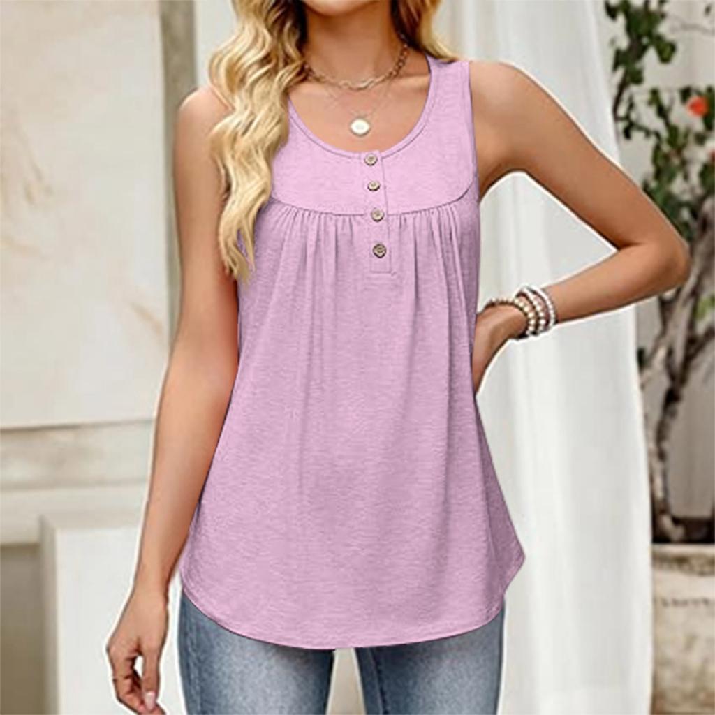 Женский модный однотонный топ-жилет без рукавов с круглым вырезом и пуговицами, подходит как для ношения отдельно, так и в качестве второго слоя.