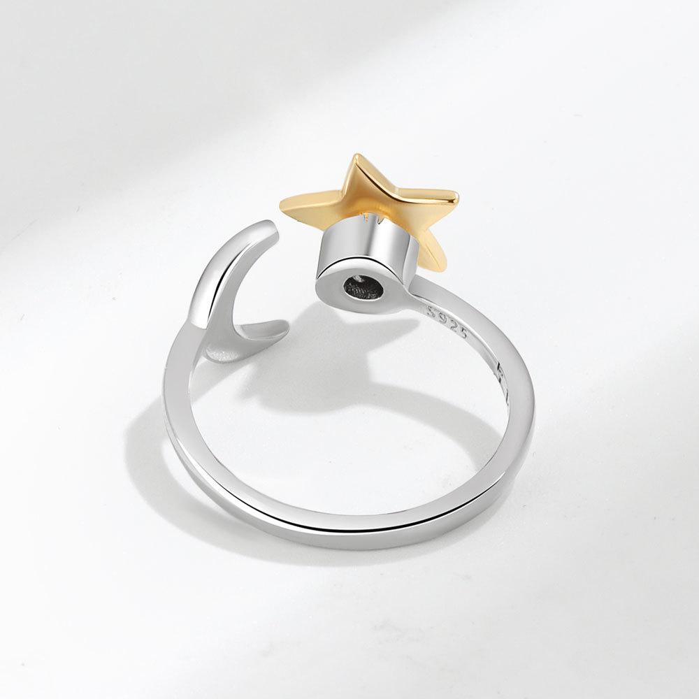 Women Star Moon Spinner Ring Set Adjustable Open Band Anxiety Relief Stress Reducing Jewelry For Calming And Relaxation