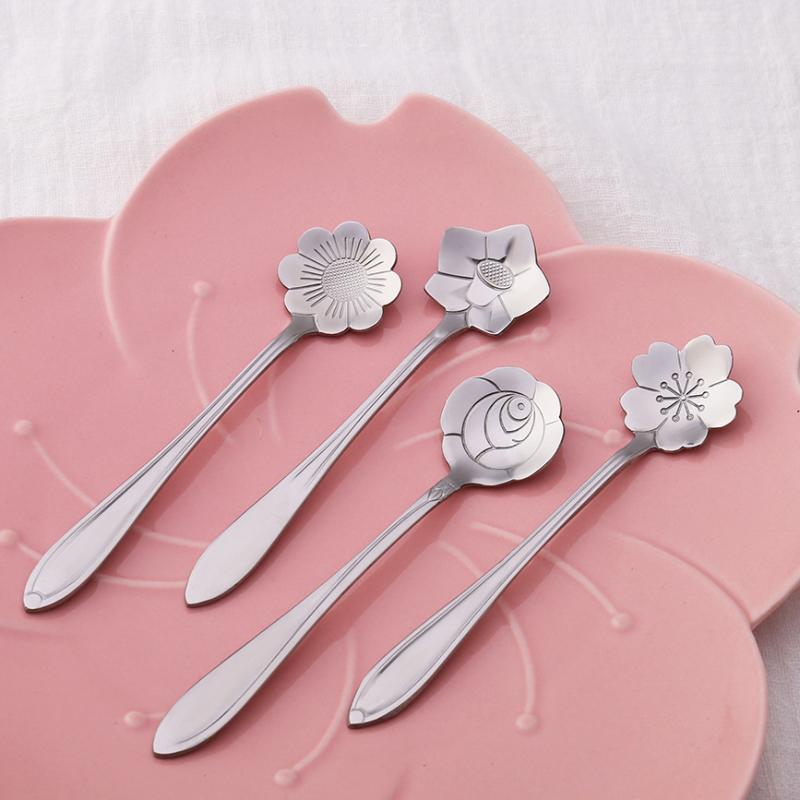 HANYANG Креативная посуда из нержавеющей стали Ложка для цветов с короткой ручкой Бытовая птичье гнездо Десертная ложка Ложка для перемешивания Ложка для цветов вишни