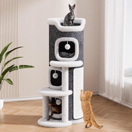 Игровой комплекс для кошек Когтеточка-бочка с 3 кошачьими пещерами Сизалевая когтеточка Многоярусный игровой комплекс для кошек для семьи с несколькими кошками