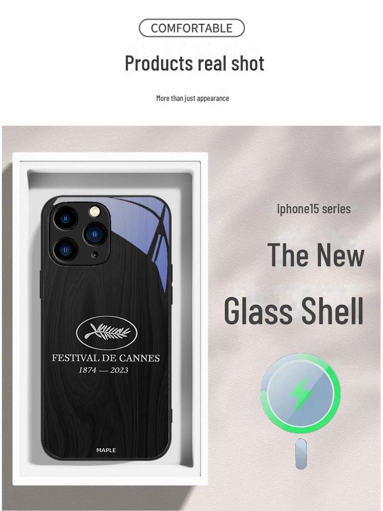 Wood Grain Magnetic Phone Case for Apple 13, 12mini, iPhone 11, 14/15 Pro. Silver Cannes Design, Anti-drop and Simple.