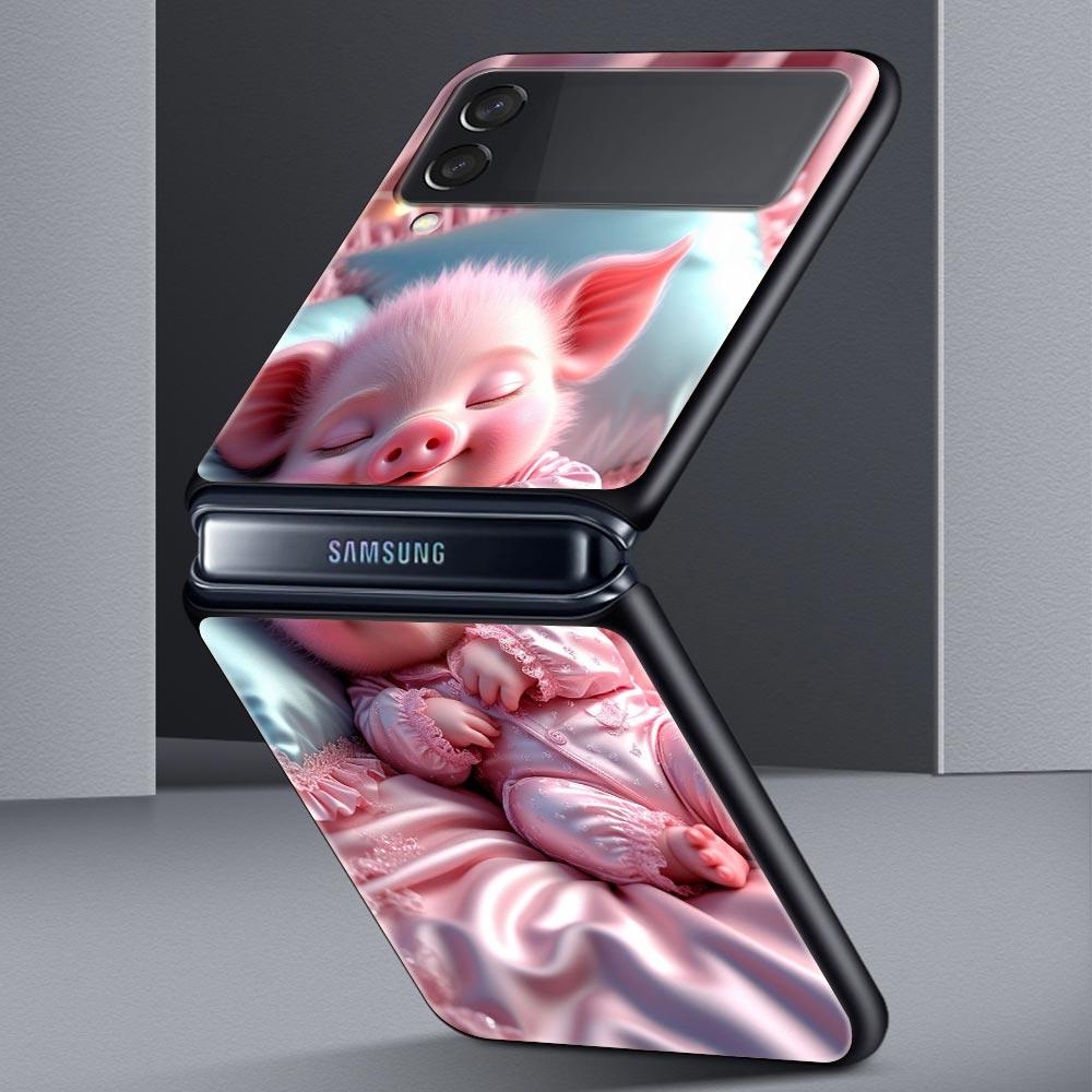 Милая свинка Жесткий ПК чехол для телефона для Samsung Galaxy Z Flip 7 6 5 4 Черная крышка для Galaxy Z Flip 3 Складной корпус Fundas Capas Coque