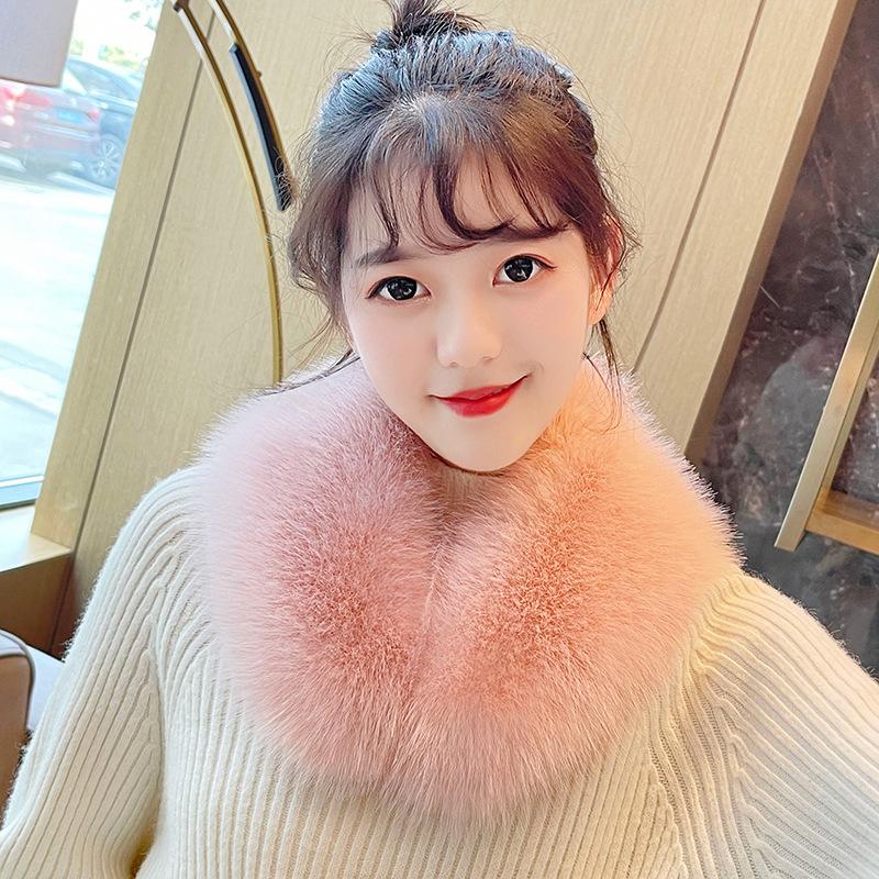 Зимний утолщенный искусственный мех лисьего меха для мужчин и женщин, универсальный хлопковый шарф для одежды, пальто с круглым вырезом, женский шарф