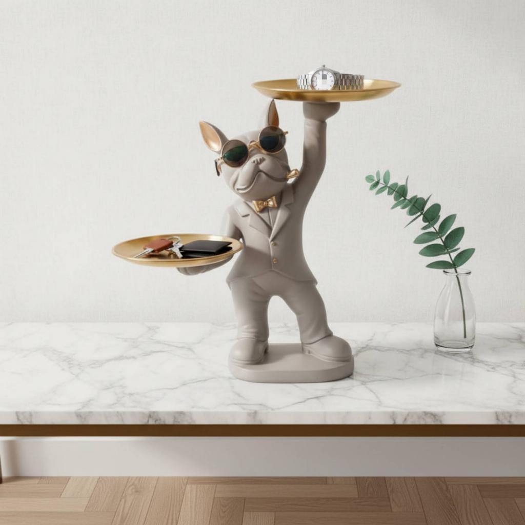 Canine Storage Tray Cute Design Resin Canine Sculpture Tray Dog Figurine Key Holder Hand-Finished Dog Butler Statue