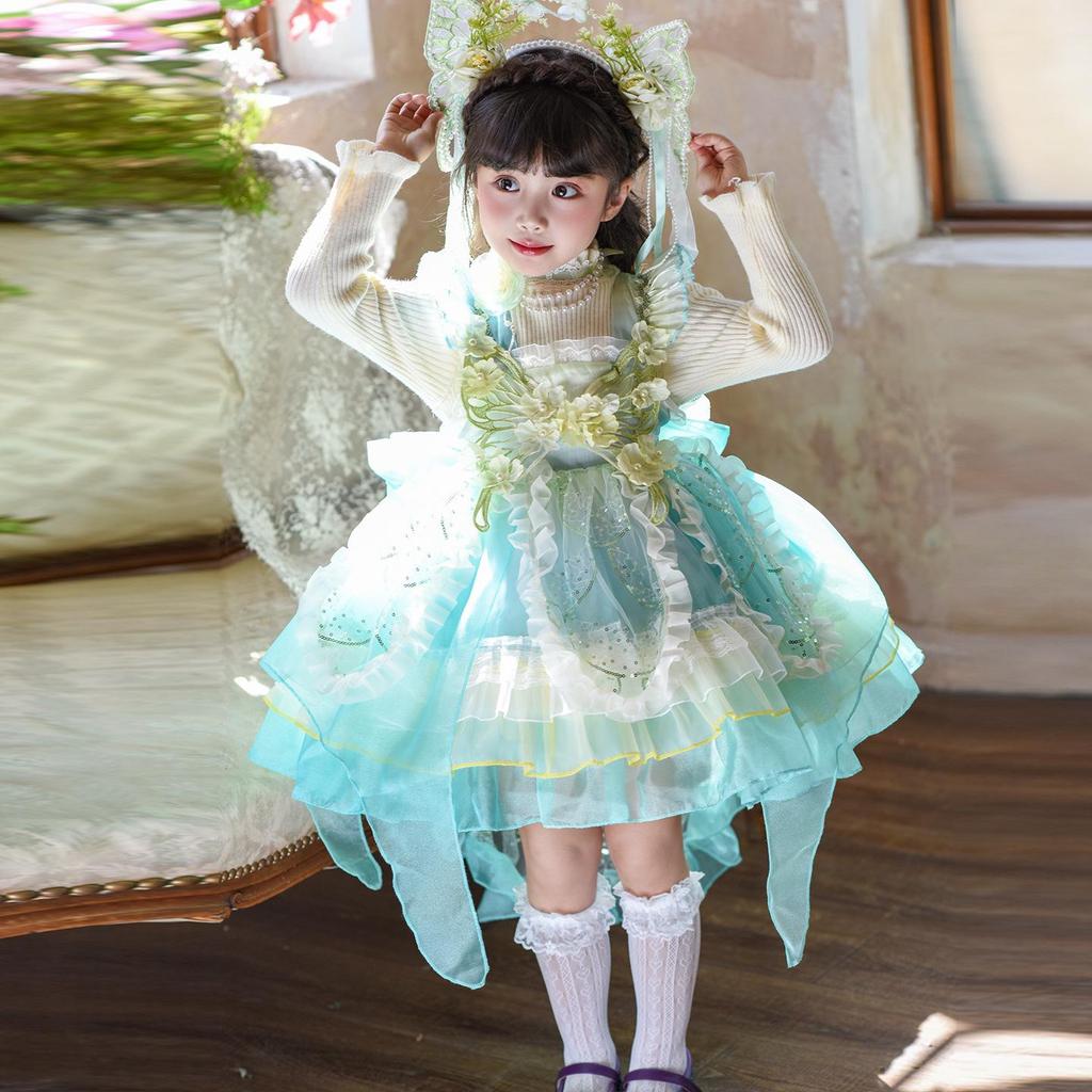 Зеленое платье принцессы зимнего эльфа для девочек - Комбинация пышной юбки и свитера