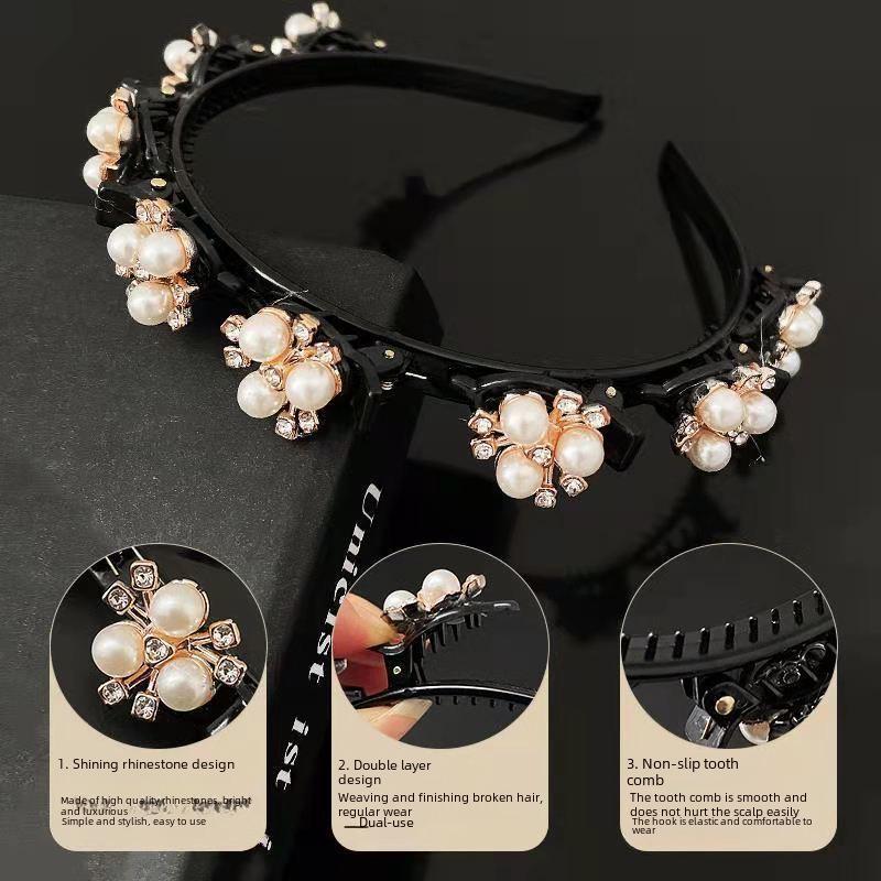 Стильный двухслойный нескользящий плетеный жемчужный обруч для волос с зубцами