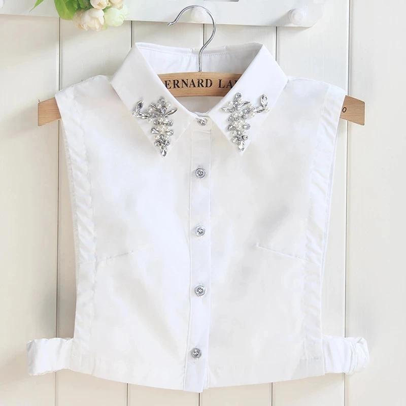 Fashion Embroidery Fake Collar Women Rhinestone Half Shirt Vest Detachable False Collar Faux Cols Lapel Female Necklace Decor