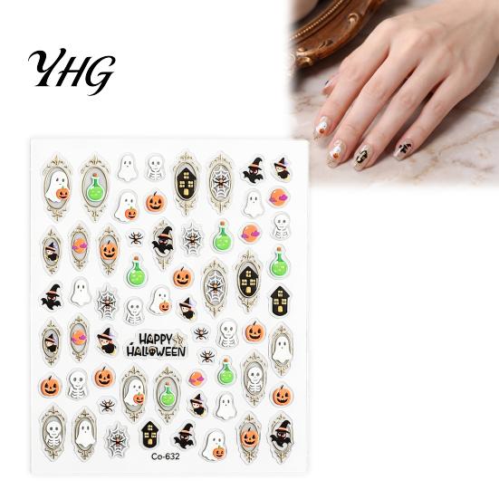 DIY Manicure Stickers Nail Art for Halloween, Pumpkin Ghost Bat Potion Self Holiday Decorations Adhesive Decals, Decoration Supplies Women
