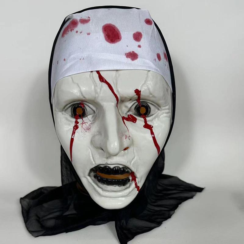 Mask Frightening Nun Costume Synthetic Latex Street Style Horror Accessory Realistic Details Halloween Horror Theme Events