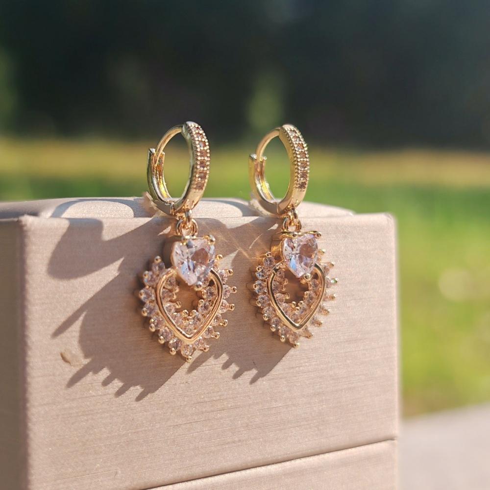 1 Pair Luxurious HeartShaped Dangle Earrings for Women Cubic Zirconia Jewelry Daily Wedding Party Accessories