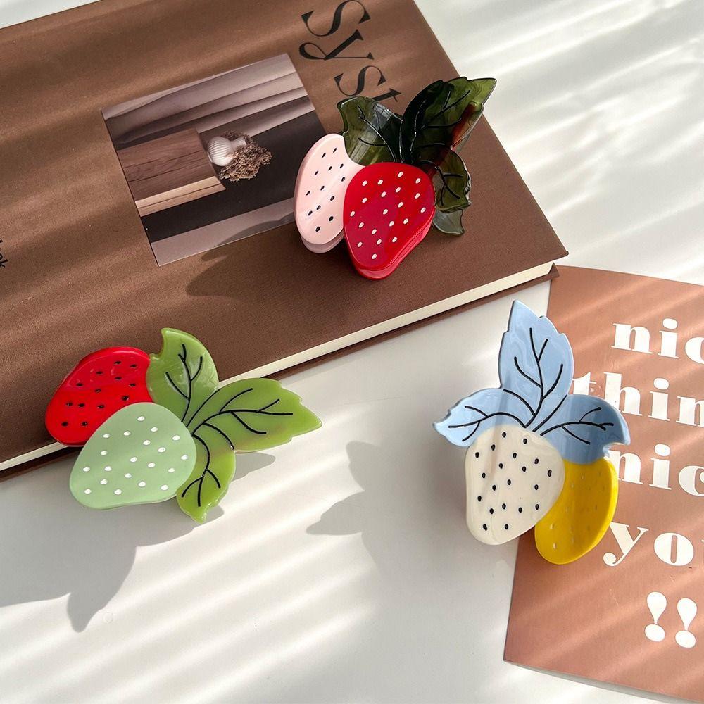 Delicate Strawberry Acetate Hair Clip Cute Ponytail Shark Clip Hair Accessories