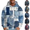Men'S Loose Ethnic Style Imitation Denim Patchwork 3d Printed Hooded Sweatshirt Casual Fashion Sports Sweatshirt