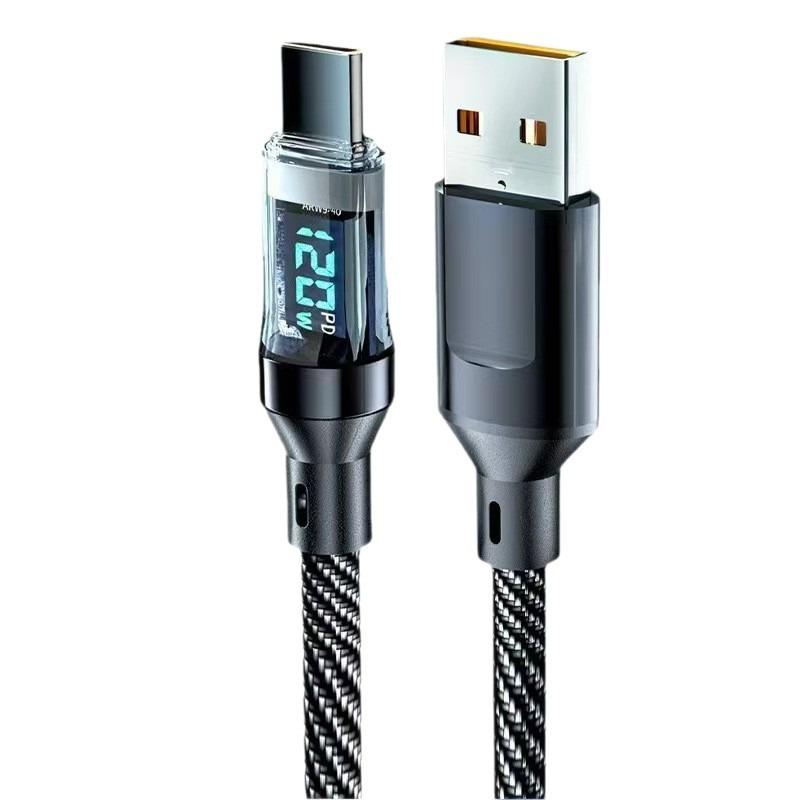 Быстрозарядный кабель Type-C с двумя разъемами, 120 Вт, с цифровым дисплеем, для Huawei и Apple