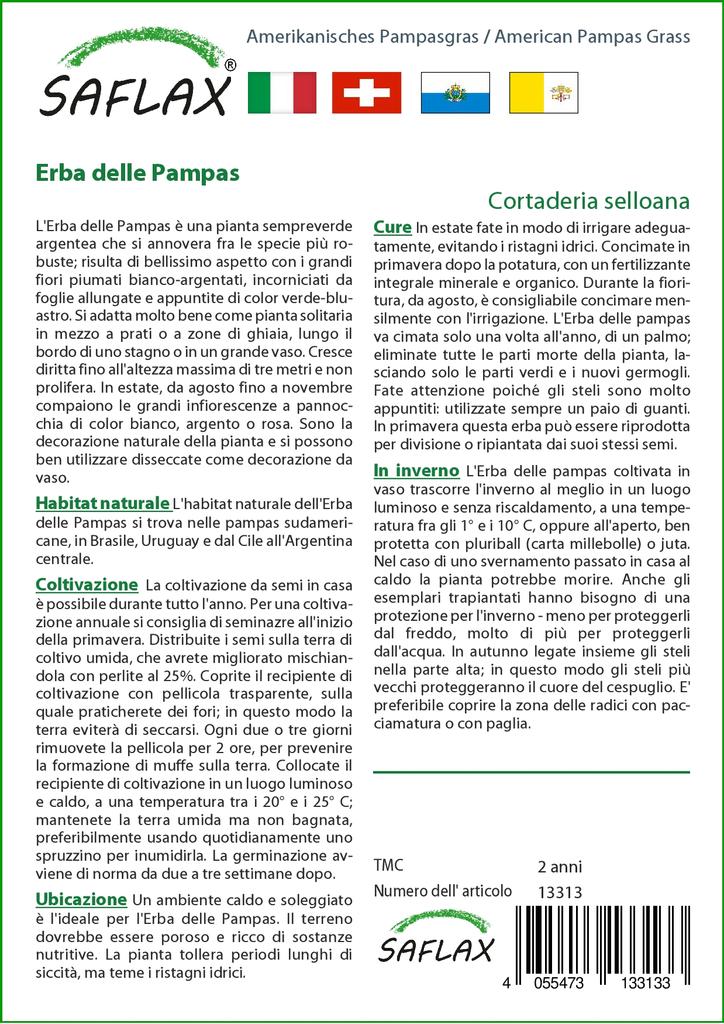 SAFLAX Garden in the Bag - Трава американской пампасы - 200 семян - С субстратом в подходящем мешке - Cortaderia Selloana