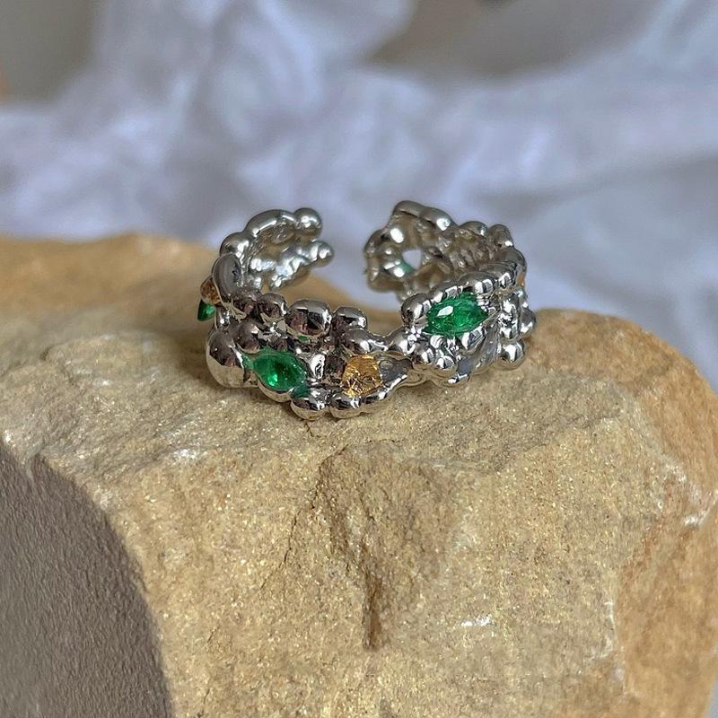 Irregular Lava Metal Ring Fashion Creative Women Punk Hip Hop Personality Geometric Zircon Open Rings Luxury Retro Party Jewelry Gifts