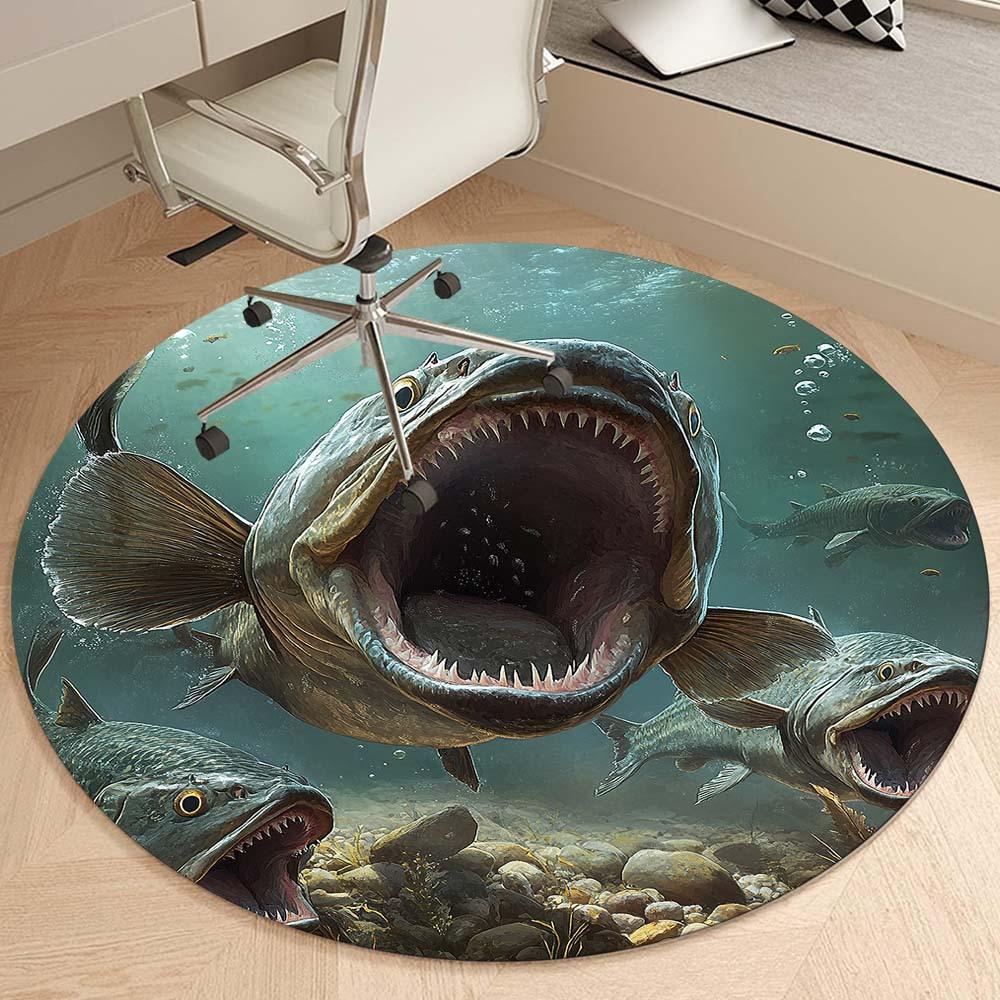 Bigmouth Fish Round Rug Suitable For Office Reception Decorative Carpet Office Chair Protection Carpet And Also Suitable For Gifts To Relatives And