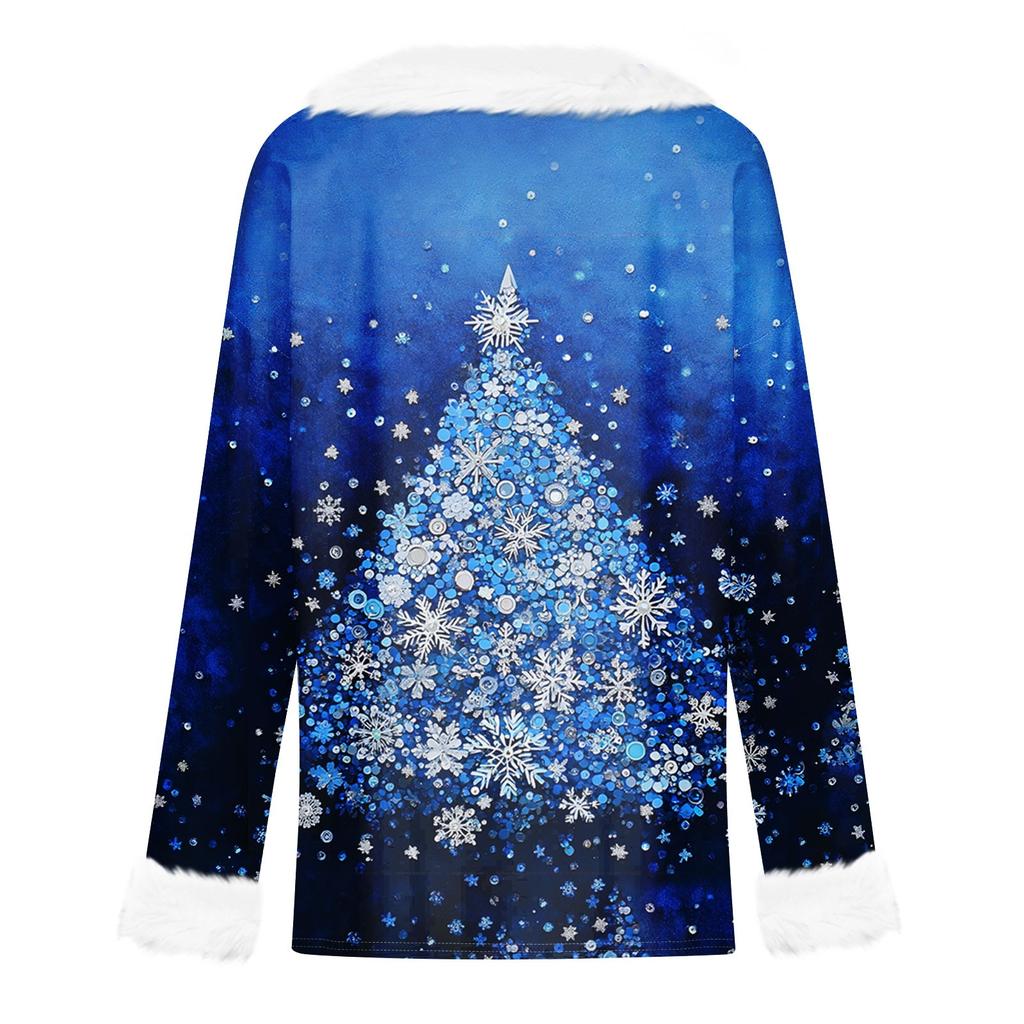 Женская мода с длинным рукавом и рождественским принтом для вечеринок, плюшевый повседневный топ с V-образным вырезом