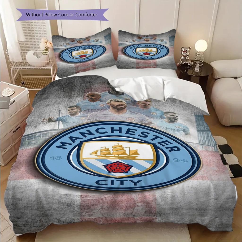 "Manchester City Glory" Bedding (1 * duvet cover + 2 * pillowcase, without core) 2DFlat Duvet cover and pillowcase Soft and comfortable