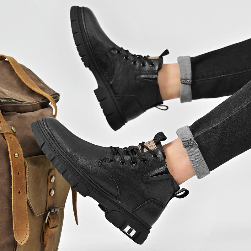 Универсальные уличные высококачественные кожаные ботильоны мужские ботинки на шнуровке с толстой подошвой высококачественные водонепроницаемые новые мужские ботинки