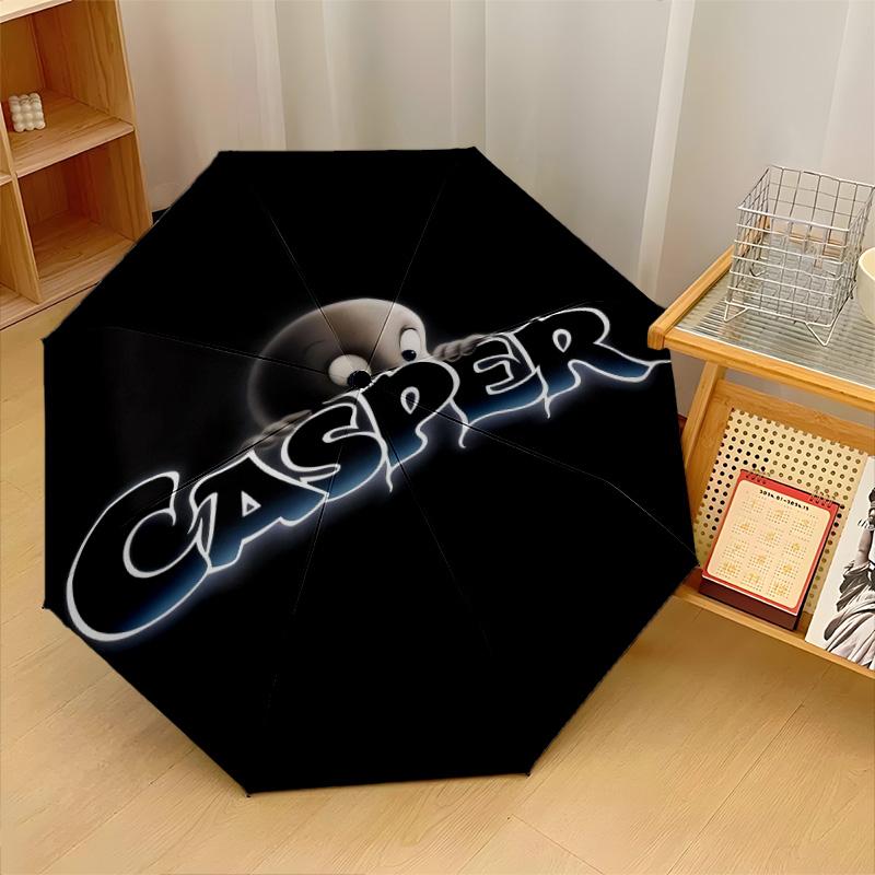 Casper the Friendly Ghost Windproof Auto 8 Rib Folding Umbrella Portable Outdoor Parasol