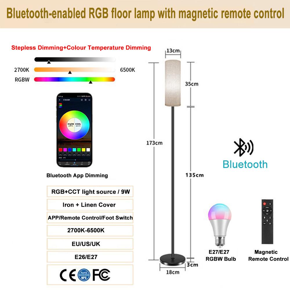 Диммируемая напольная высокая лампа со светодиодной лампочкой и абажуром, RGB, управление через приложение, датчик музыки, красочное окружающее освещение для рождественского декора