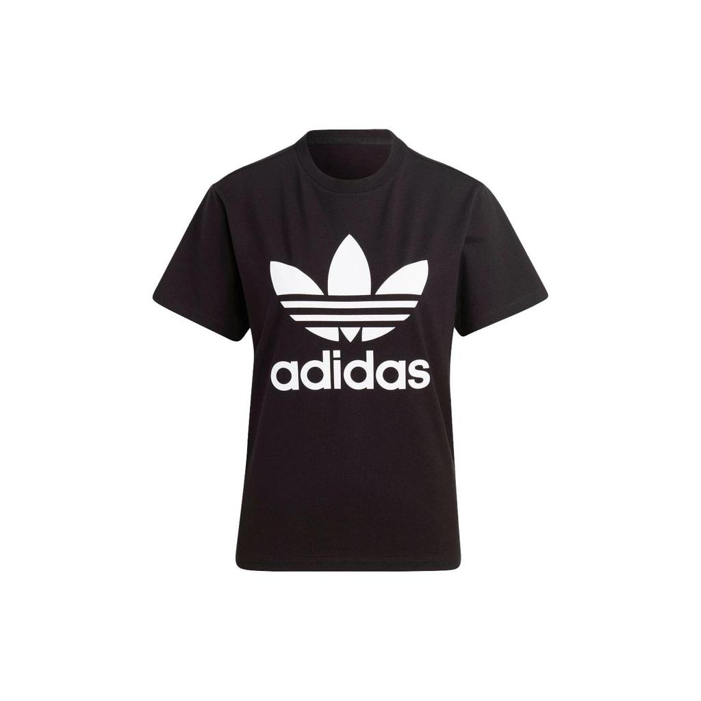 adidas Originals Трилистник с логотипом и круглым вырезом, футболка с короткими рукавами, женские топы, черный IB7421