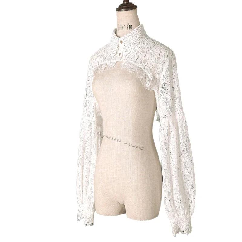 Medieval Steampunk Gothic Lolita Lantern Sleeve Ruffles Short Shawl Vintage Palace Blouse Women Victorian Crop Top Fake Collar